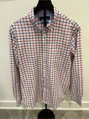 CLASSIC COLLECTION White Button-Down Shirt with Red & Blue Windowpane